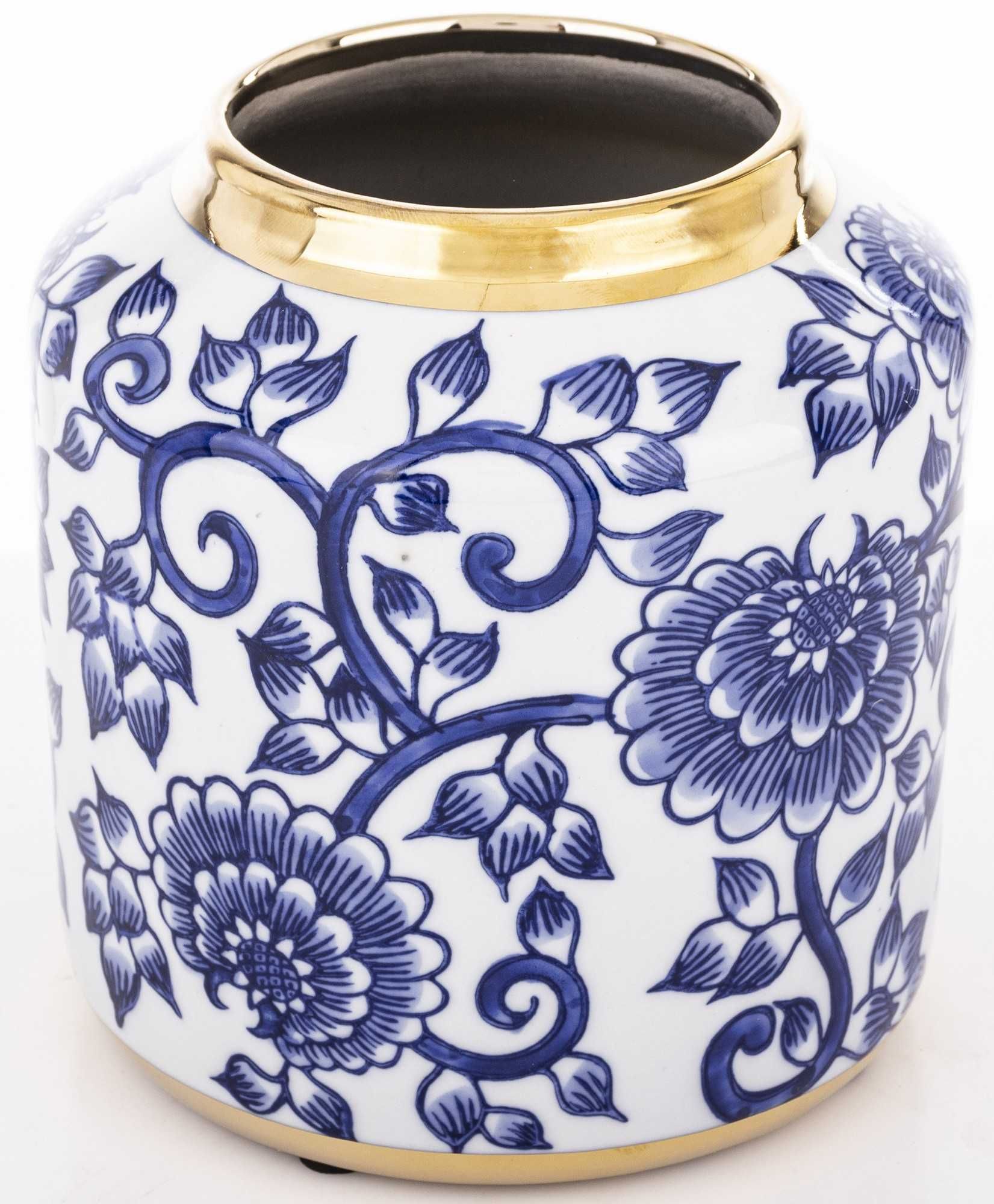 Niebiesko biała amfora z przykrywką ceramiczny pojemnik wazon 176384