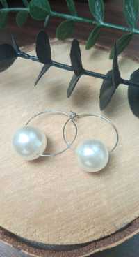 Kolczyki z perłami duże kule ślubne srebrne białe écru koła prezent