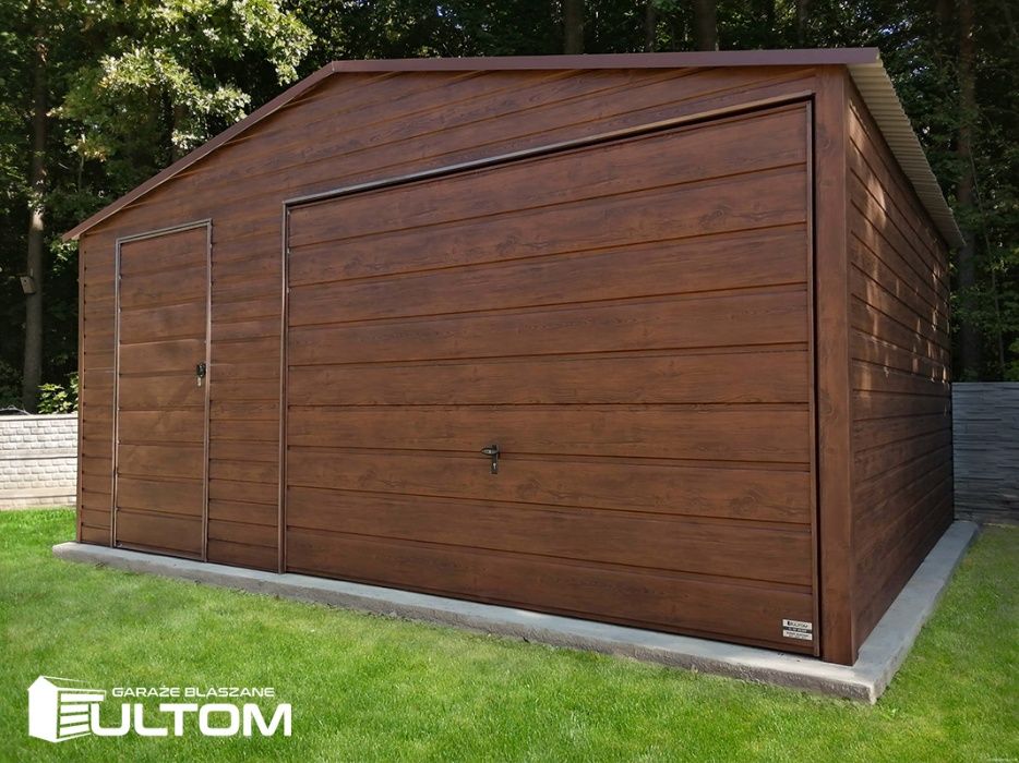 Garaż blaszany z profili  blaszak 5x5 drewnopodobny