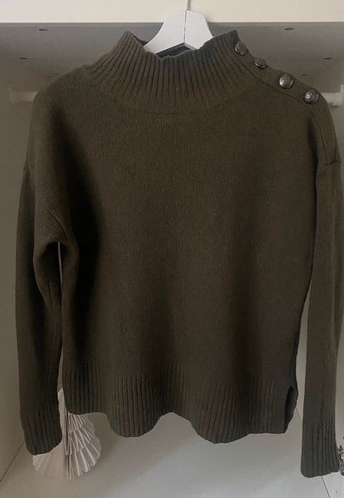 Golf khaki zielony kaszmir wełna M wool Hallhuber germany