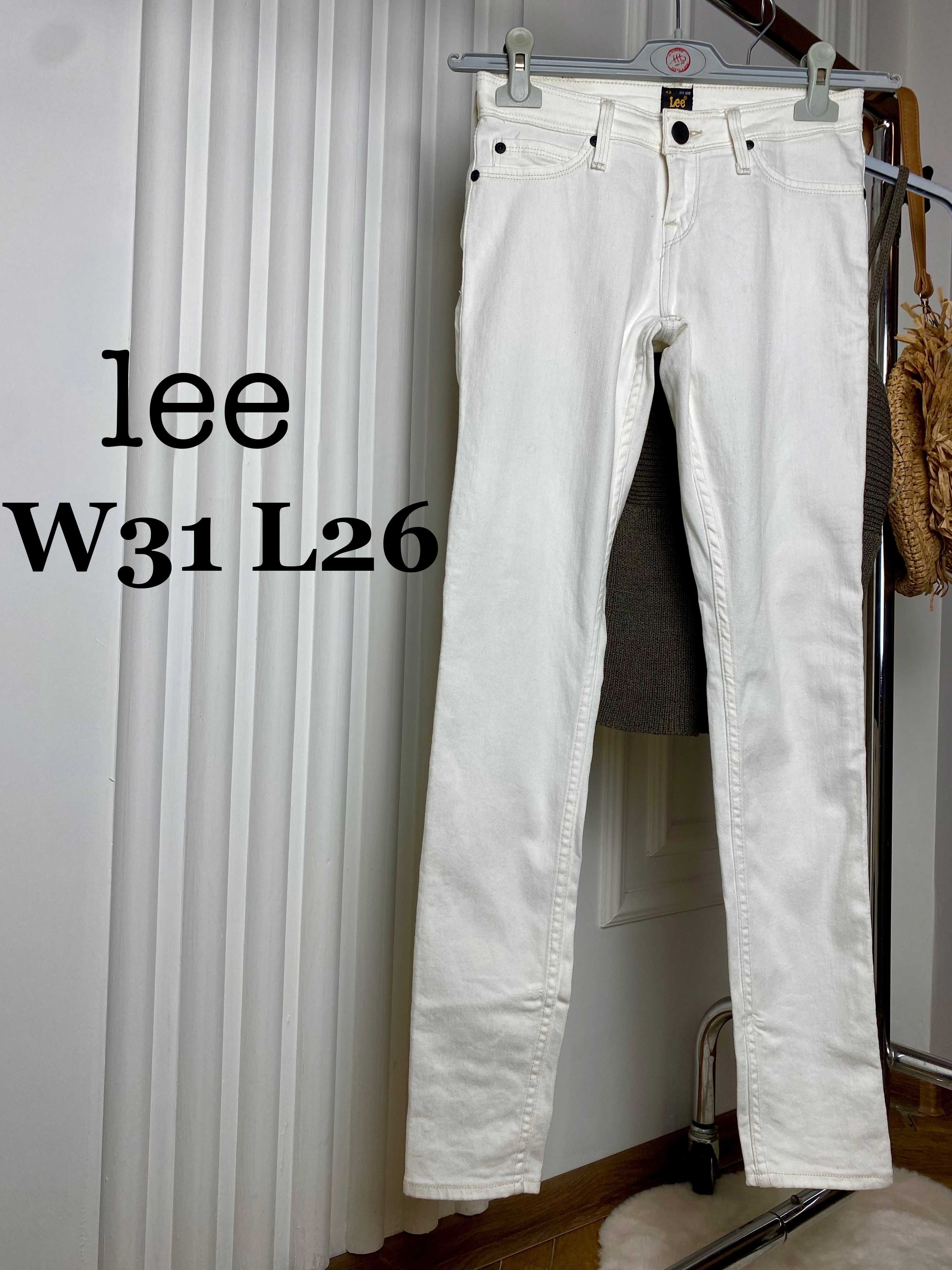 Spodnie damskie białe dżinsowe jeansowe skinny niski stan W26 L 31 Lee