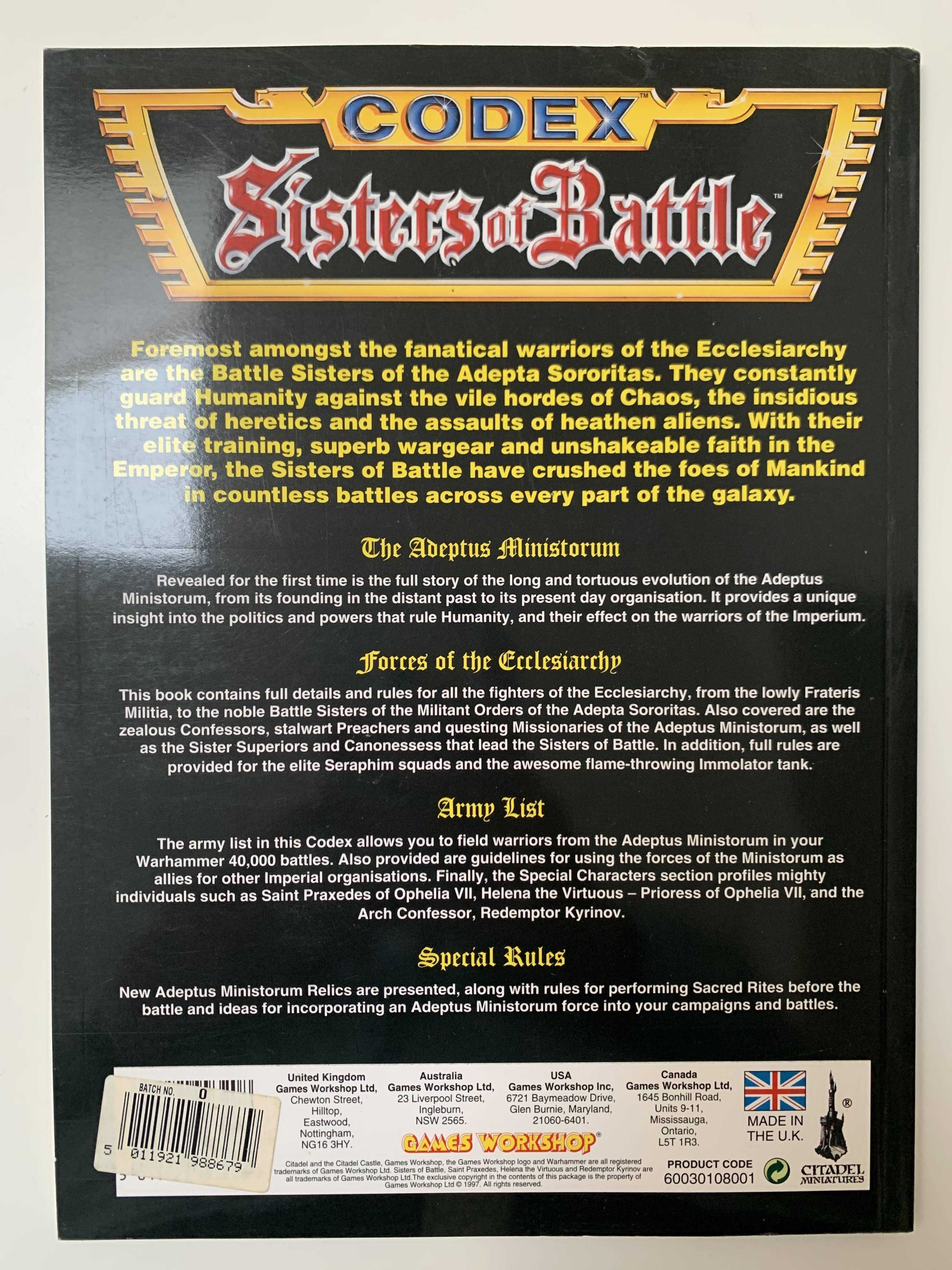 Warhammer 40 000: Codex Sisters of Battle - podręcznik, 1997 r.