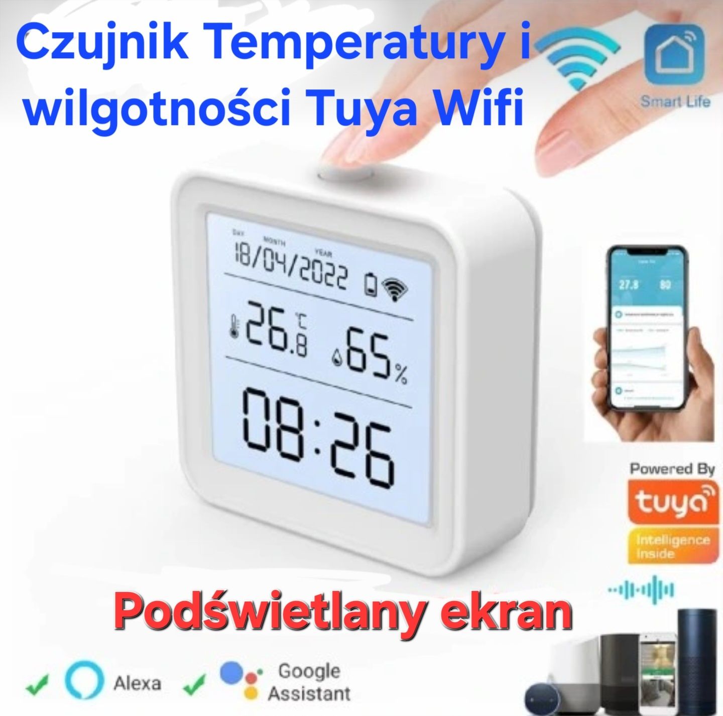 Czujnik temperatury i wilgotności z podświetleniem LCD Tuya Wifi