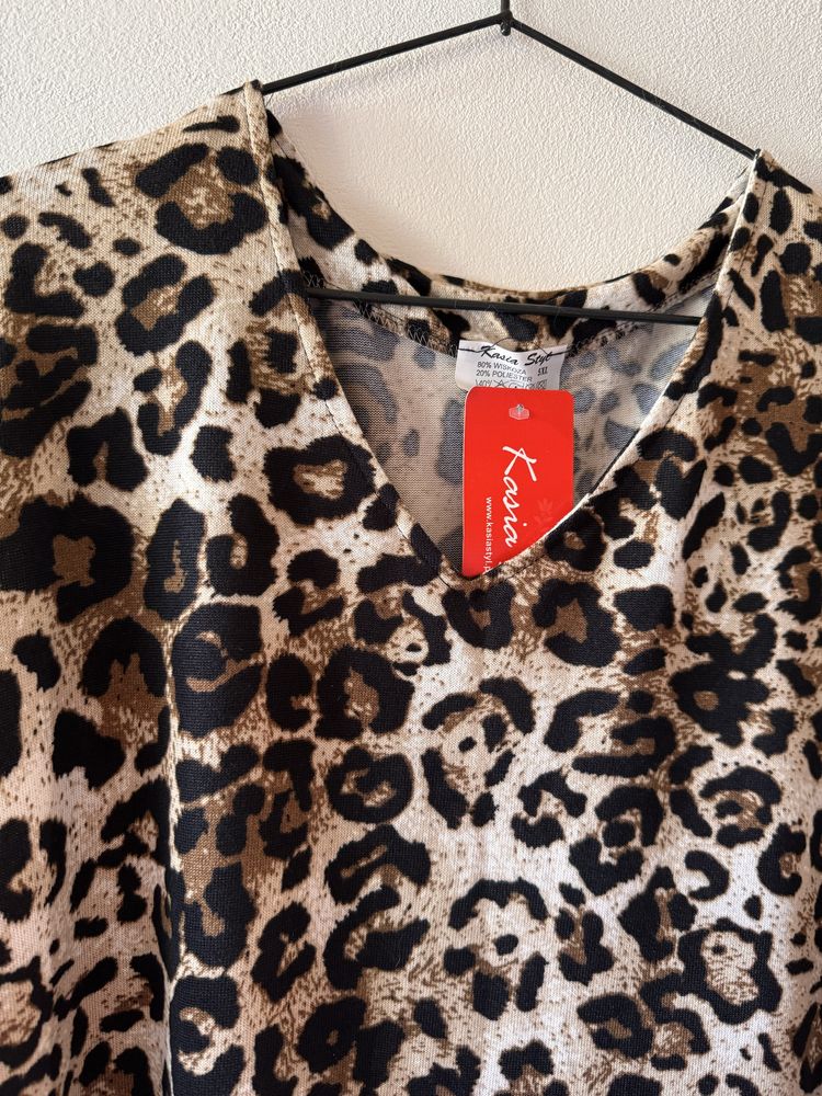 Nowa Sukienka wiskozowa w serek w panterkę 5 XL