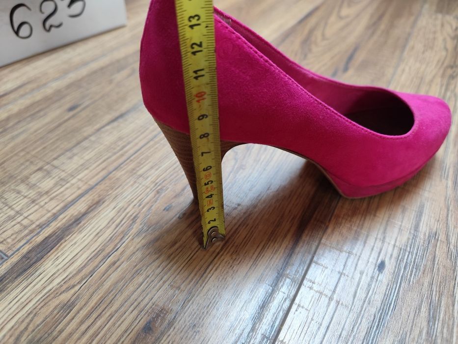 Fuksja różowe buty na obcasie 37 zamsz magenta skóra naturalna