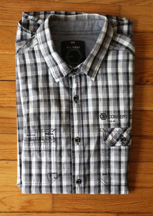 Camisa Tiffosi algodão de manga curta xadrez cinza