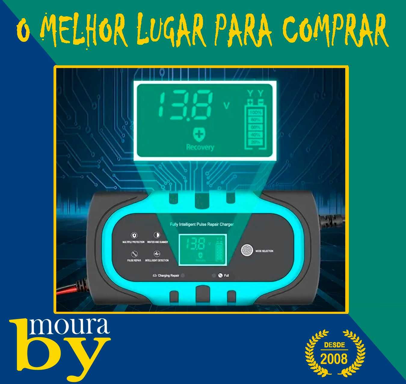 Carregador bateria totalmente automático gel agm molhado 12v 10a 180w