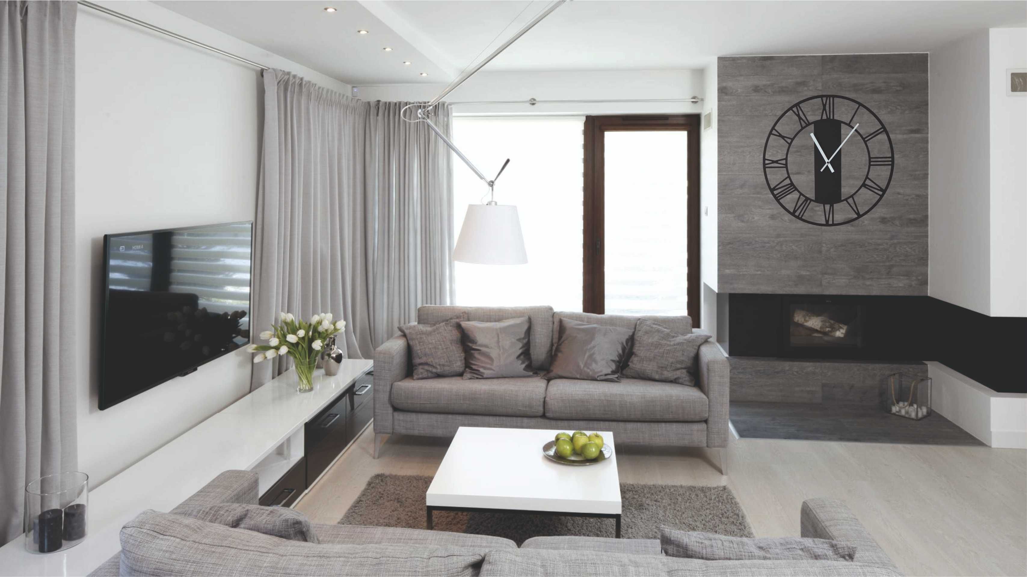 Duży nowy zegar ścienny czarny Rzymski 50 Rome Loft cichy HIT