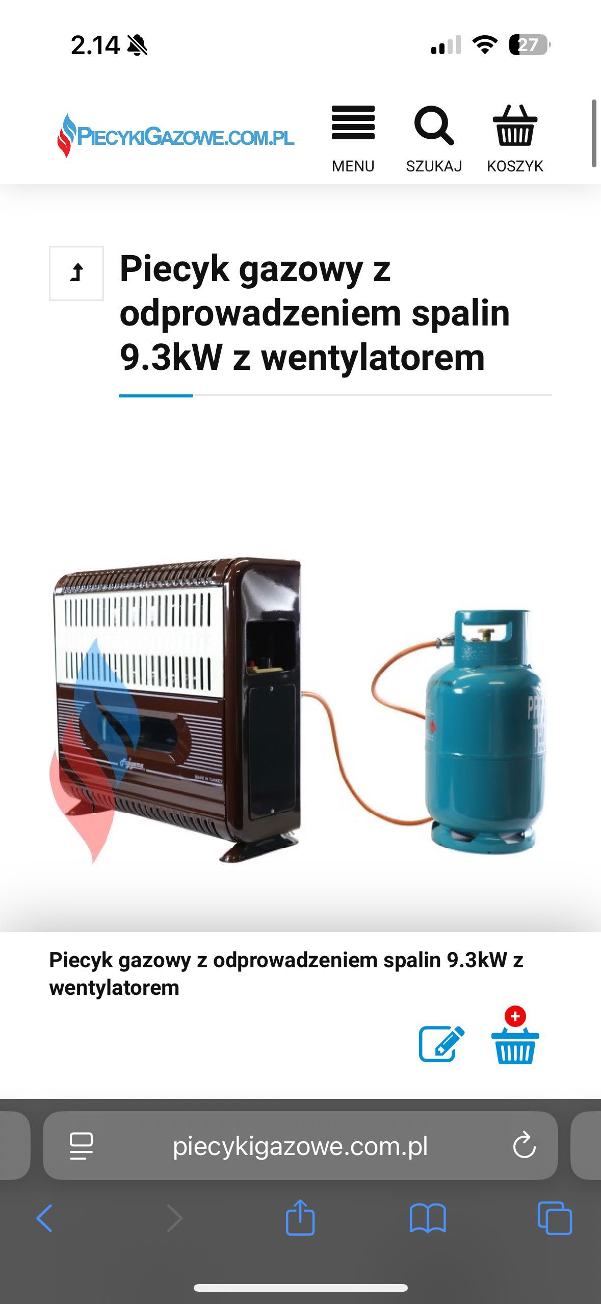 Piecyk gazowy fujijama 9,7kW z wentylatorem i odprowadzanie spalin
