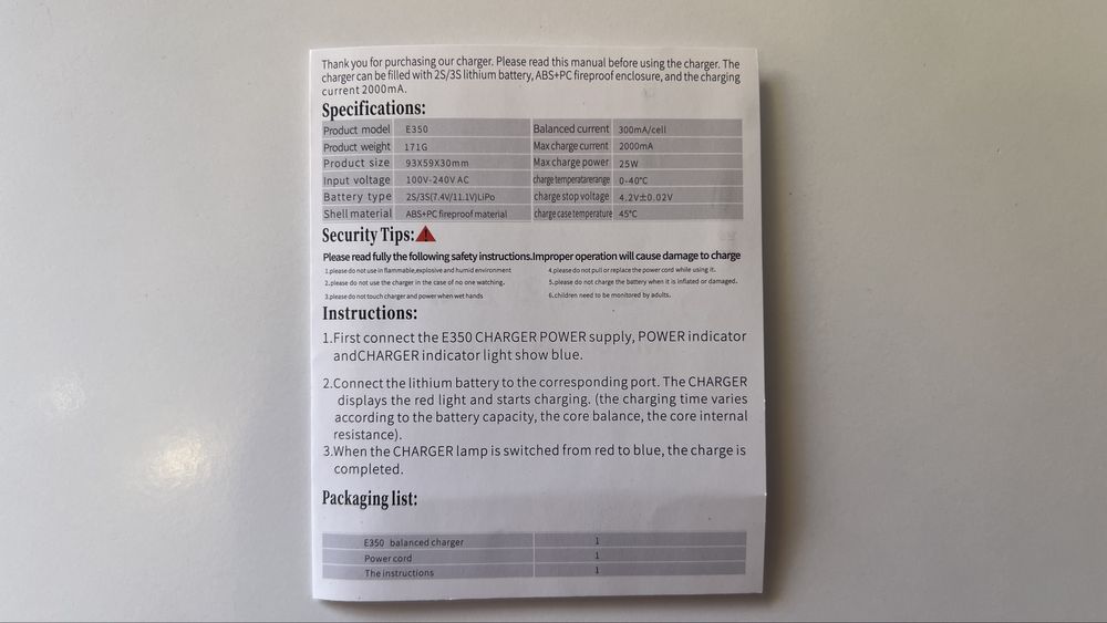 Зарядное устройство HotRc E350 25W балансировочное для акб LiPo 2s/3s