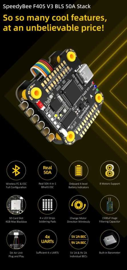 Польотний контроллер стек SpeedyBee F405 V3 50A 30X30 FC+ESC FPV Stack