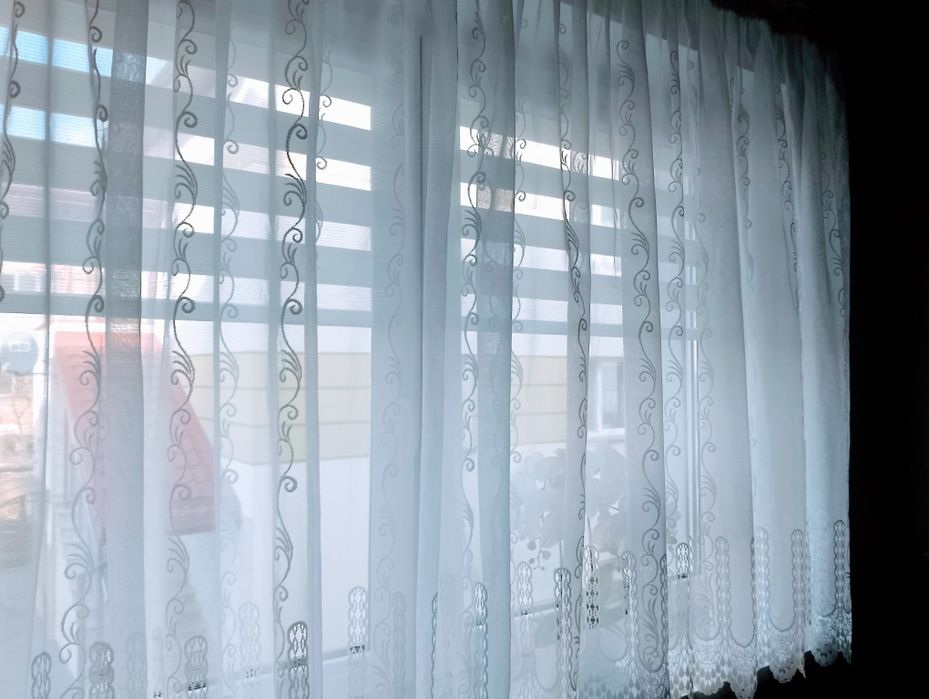 ELEGANCKA firana biała wzory hafty salon pokój kuchnia