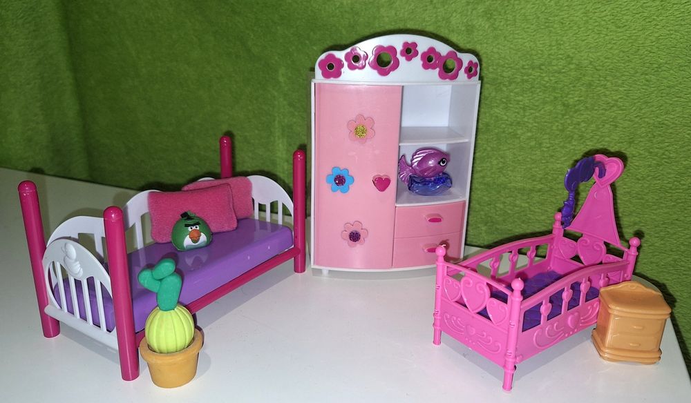 Mebelki meble dla lalki Barbie sypialnia dzieci łóżeczko łóżko Chelsea