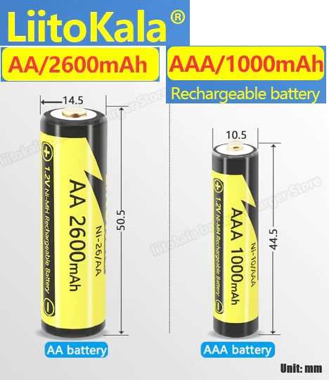 2024 Аккумулятор пальчиковый NI-MH 1.2V Liitokala AAA/AA 1000/2600 mah