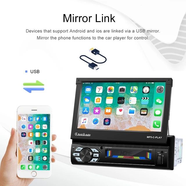 Rádio 1din 7" Retrátil (Automático) Bluetooth Touch Mirrorlink NOVO