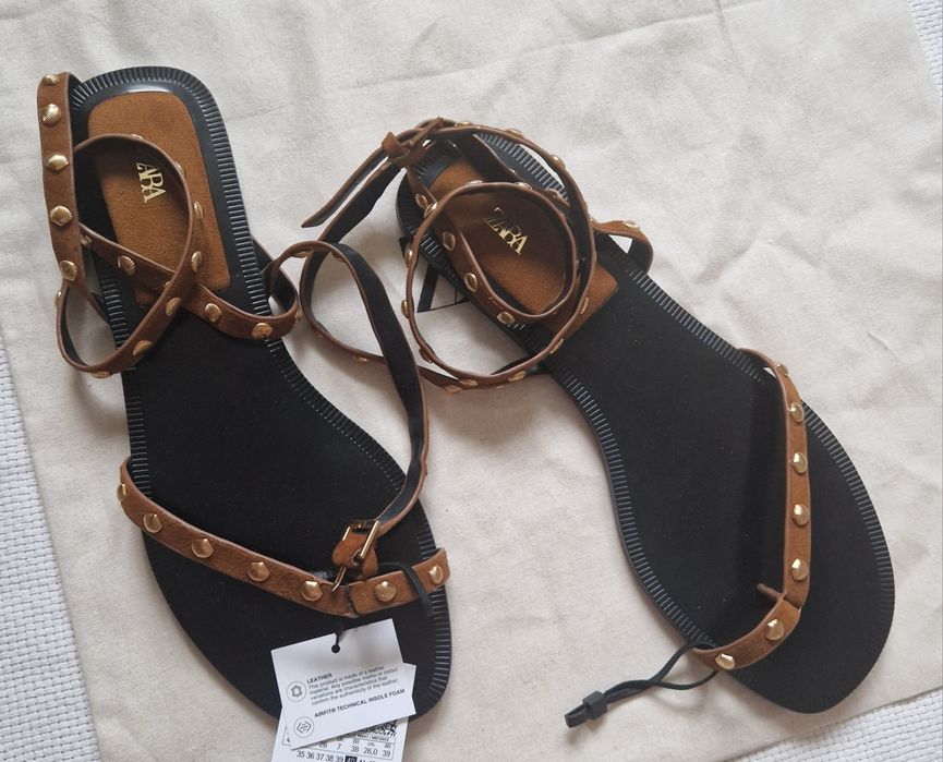 Zara sandały płaskie 40 zamszowy skora naturalna