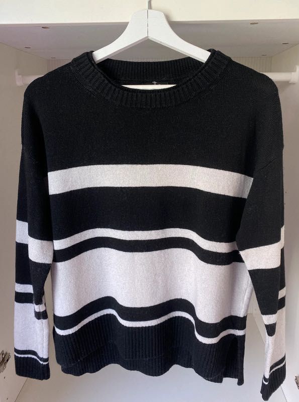Massimo Dutti pudełkowy sweter w paski kaszmir wełna xs s 34 36 wool