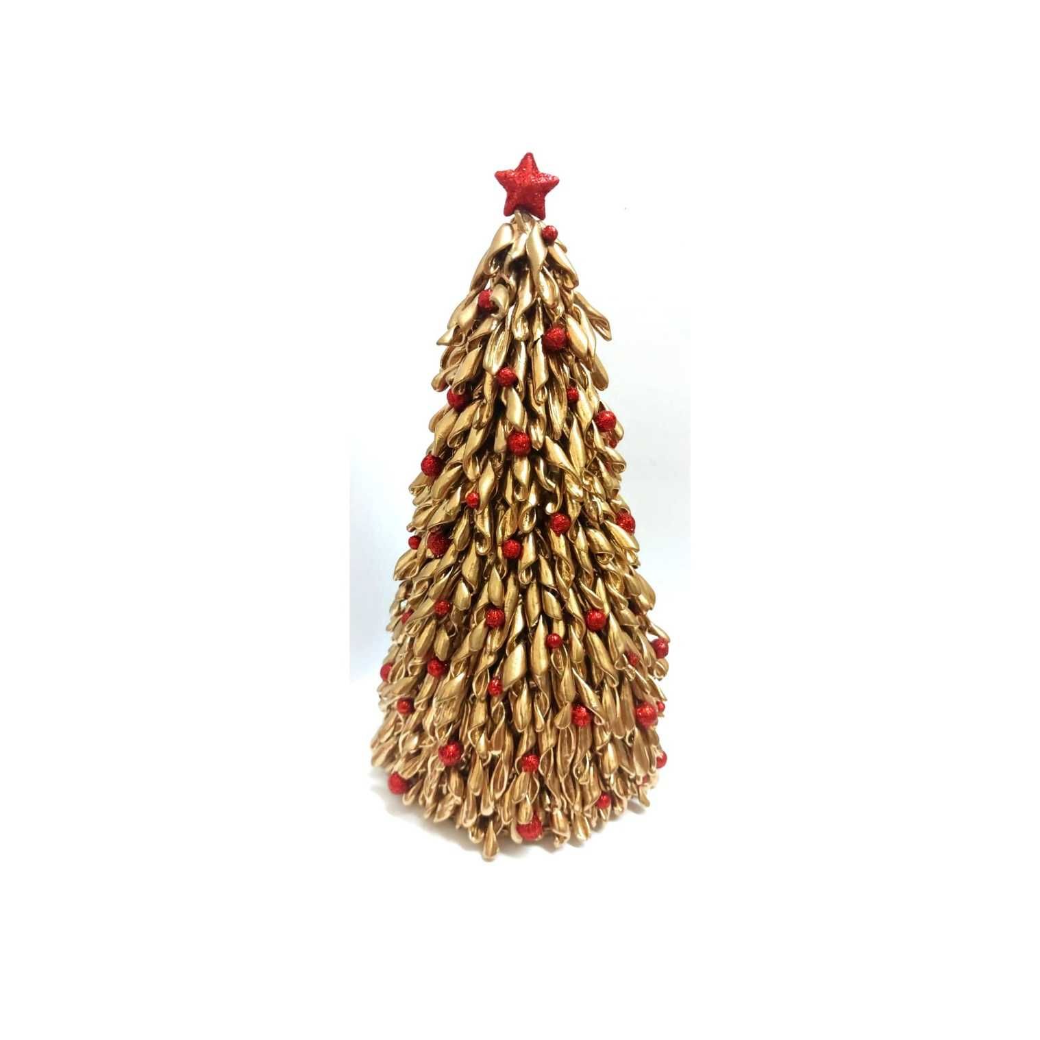 Złota choinka z makaronu 23 cm ozdoba świąteczna handmade