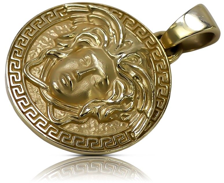 Złota zawieszka 14k Meduza grecka droga cpn049y żółte złoto 16mm KT