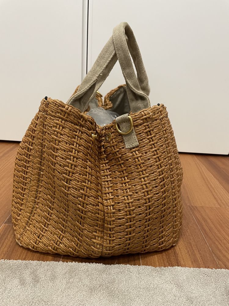 PRADA Tote Bag BN2038 2 waytote raffia/canvas camel