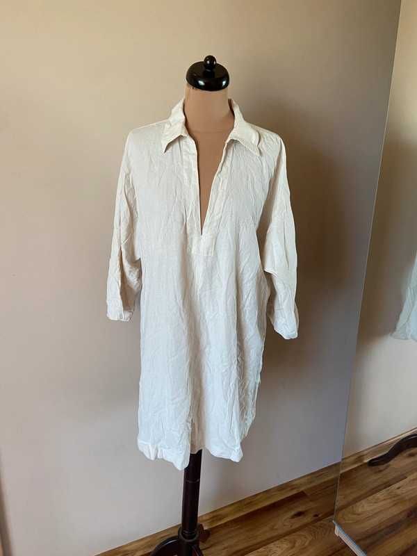Oversize krem bez pastele koszula tunika duza h&m m l 38 40