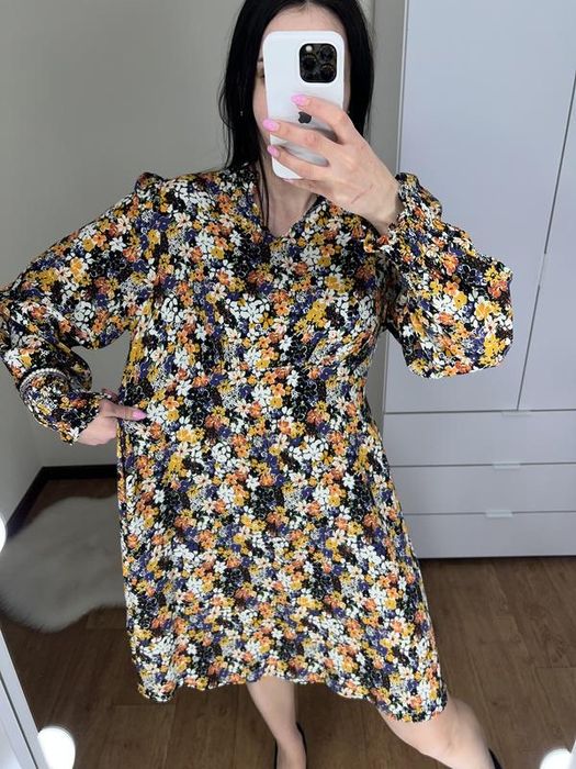 14 розмір 100% віскоза сукня плаття платье з рукавом квітковий принт