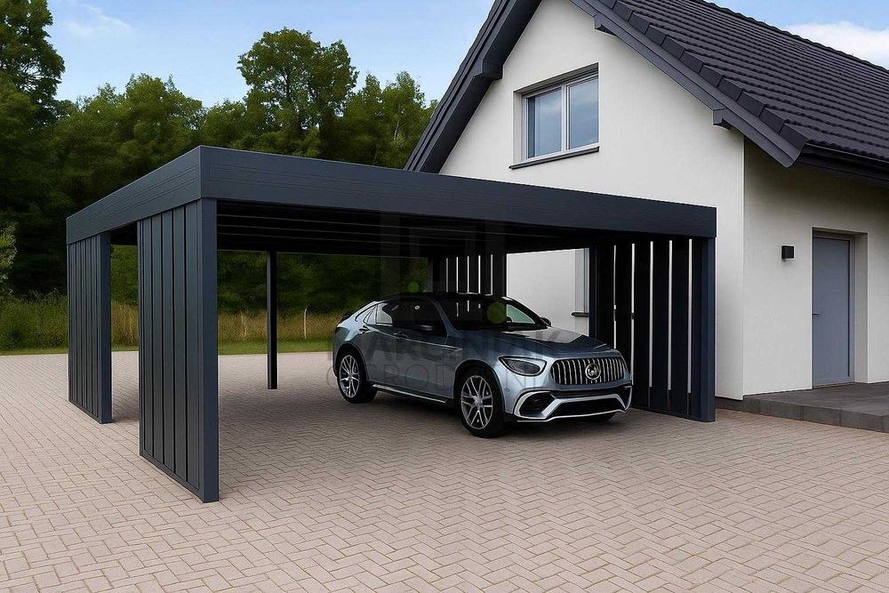 Wiata garażowa na 2 auta 5,5x5,5 Modern+ Pion(stwórz wiatę u nas w 3D)