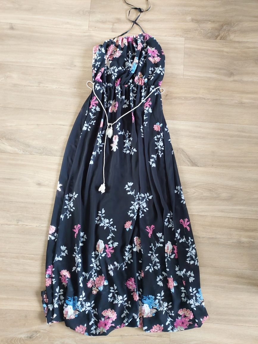 Sukienka maxi M 38 długa elegancka weselna ciążowa kwiaty wyjściowa