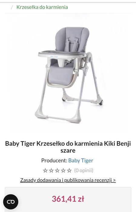 Baby Tiger Krzesełko do karmienia Kiki Benji szare