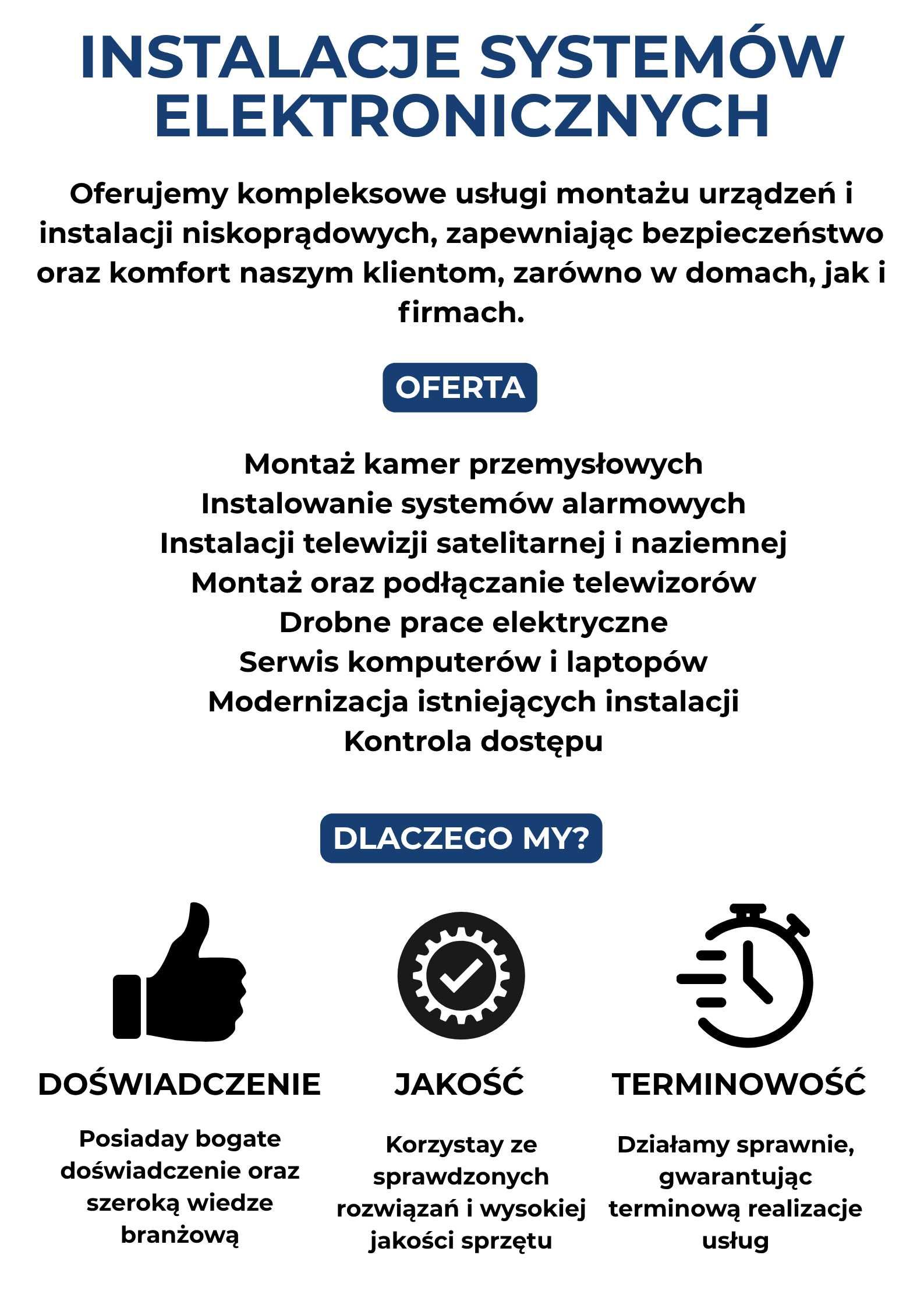 Monitoring, Alarmy, Serwis laptopów/komputerów, Telewizja
