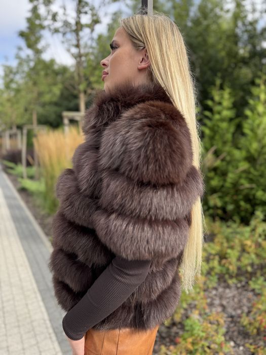 Futro naturalne z lisa Nowe 3 w 1 brąz s/m kołnierzyk gęstość 3D