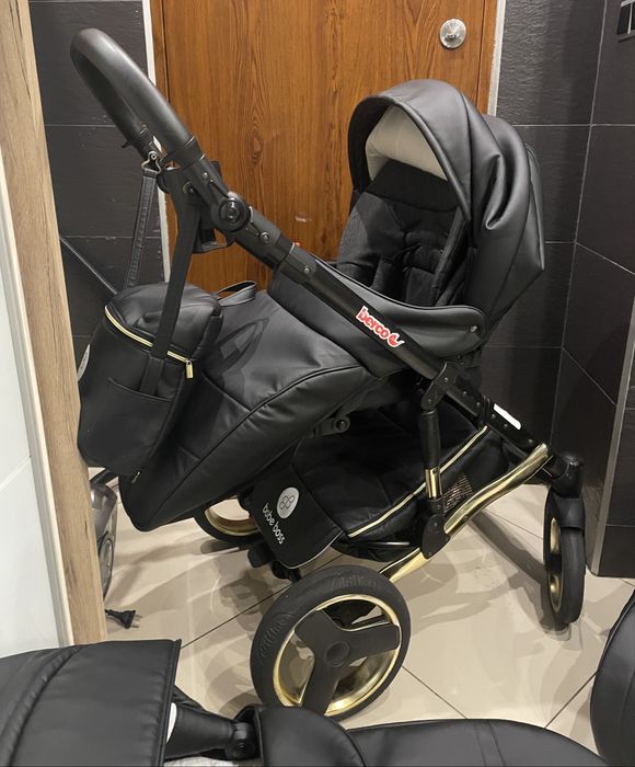 Wozek ekoskórą 4w1 Berco gold premium retro fotelik + baza isofix