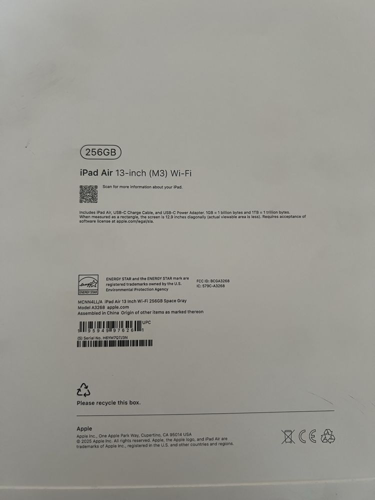 iPad Air 13” (M3) Wi-Fi 256GB – Space Gray – Nowy