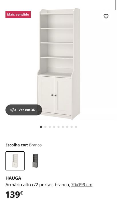 Armário alto c/2 portas, branco, 70x199 cm