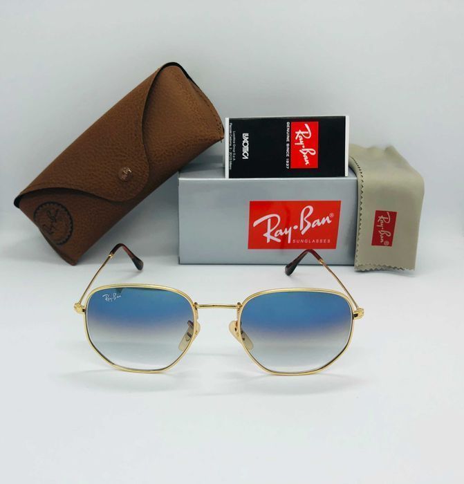 Солнцезащитные очки Ray Ban Hexagonal 3548N Gold-Blue 54мм стекло