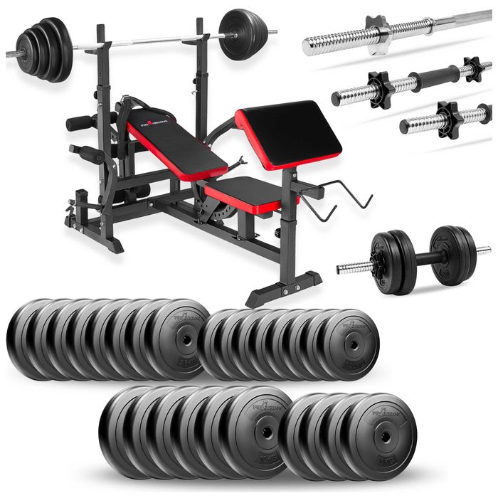 Zestaw kulturystyczny 159kg ławeczka do ćwiczeń gryf hantle obciążenia