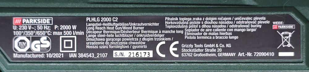 Opalarka wypalarka do chwastów Lidl Parkside PLHLG 2000 C2 2000W