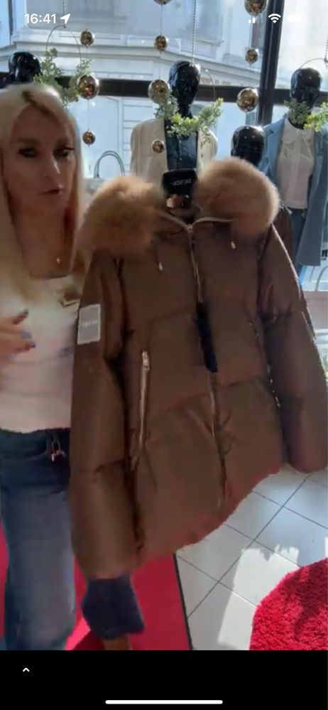 Kurtka puchowa Flo Clo kamel braz futro z lisa cudo!