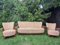 Zestaw mebli art deco vintage - sofa i 2 fotele z pleckonką