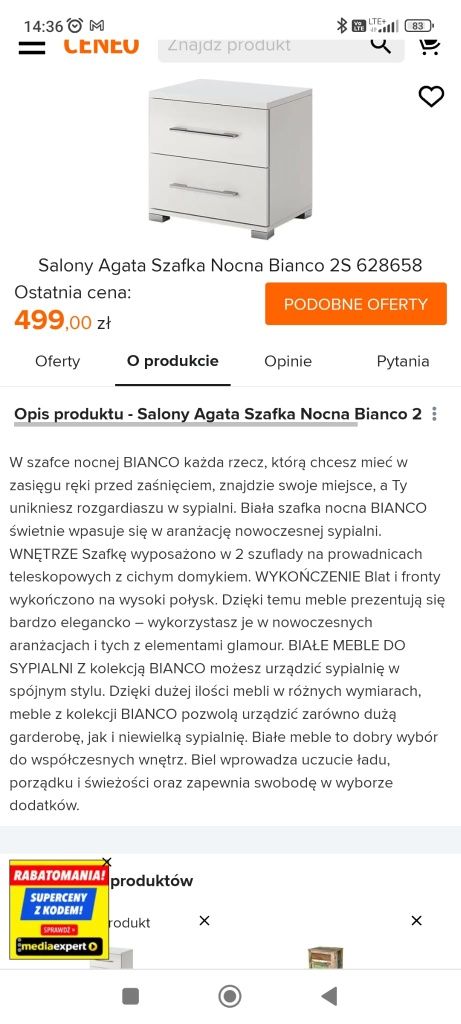 Szafki nocne białe wysoki połysk 2 sz nowet