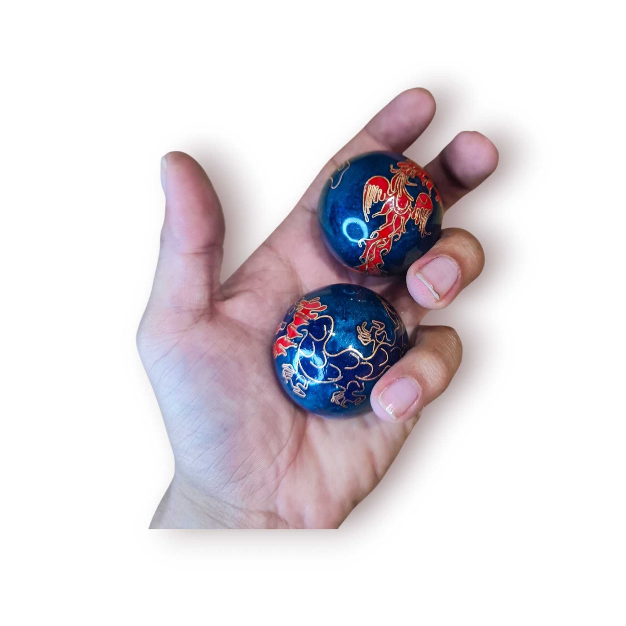 Par Bolas Baoding (Cloisonné) Dragão & Fénix – Ø ~4,8 cm