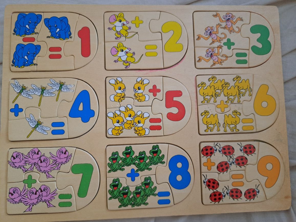 Drewniane puzzle do układania  do nauki liczenia