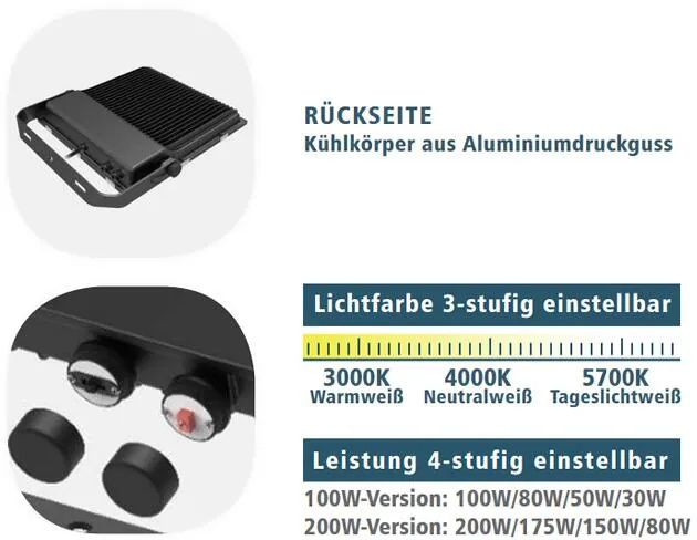 Halogen Naświetlacz Leuchtek seria FLS7-200W-XW, 24862lm, 3000/4000/57