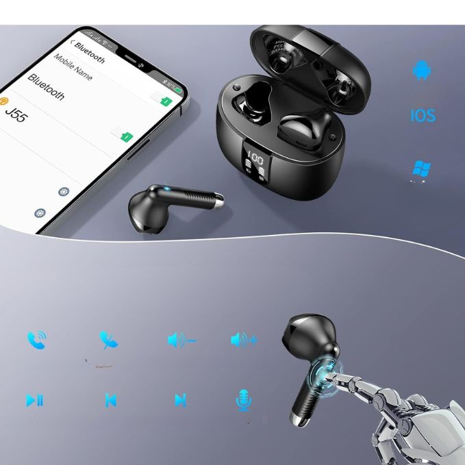 Słuchawki bezprzewodowe Bluetooth Mikrofon etui ładujące IP7 Czarne J5