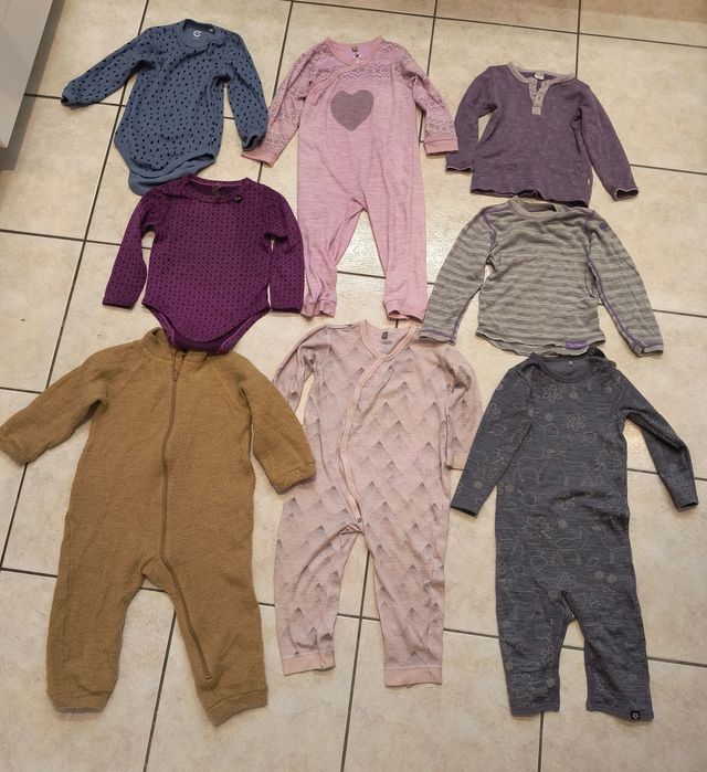 Zestaw z wełny merino 86 body kombinezony pajace bluzki