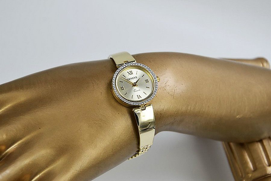 Prześliczny 14k złoty damski zegarek Geneve lw079 W