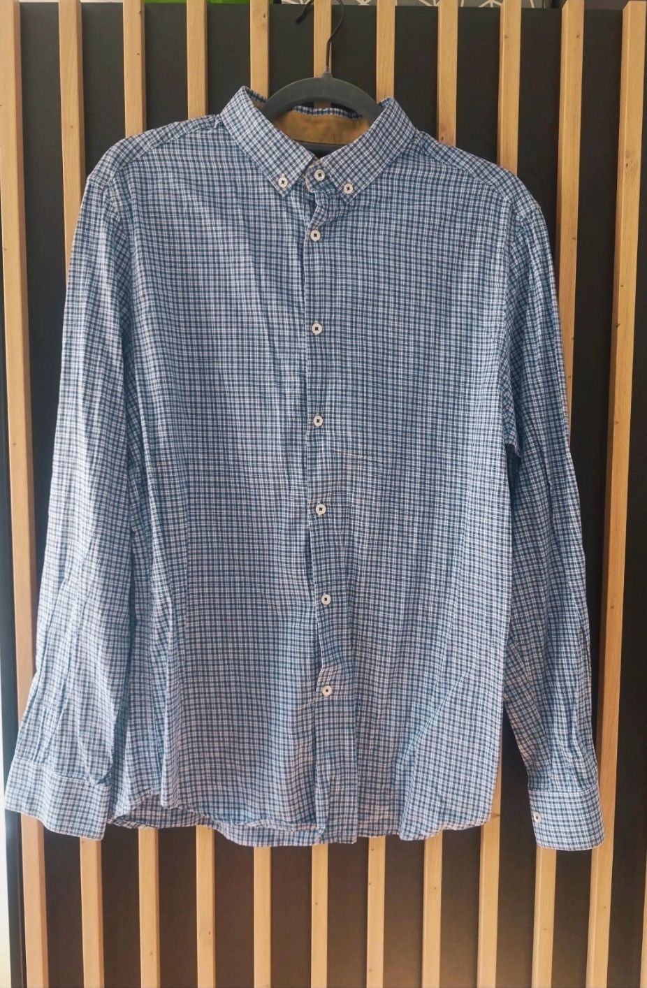 ęska niebieska koszula Slim Fit w kratkę z łatkami Reserved L 50-52
