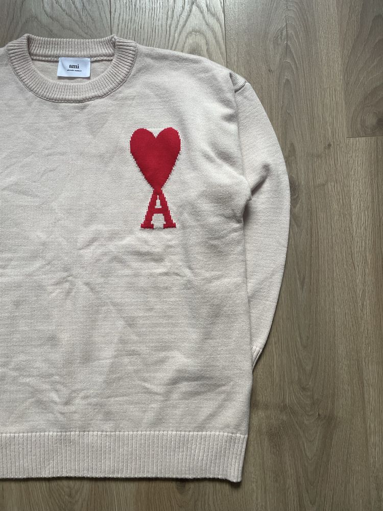 Sweater Ami Paris logo apricot wool knit Ami  pullover