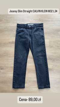 Jeansy slim straight CALVIN KLEIN W32 L34 szare czarne ciemne