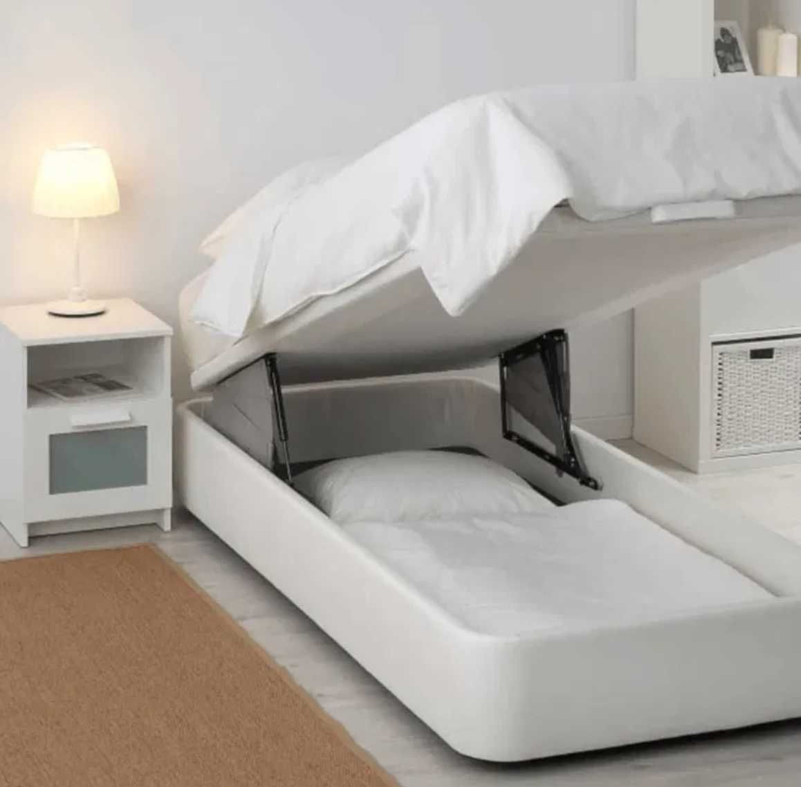 Sommier Solteiro - IKEA KVITSÖY Branco + colchão IKEA HAMARVIK
